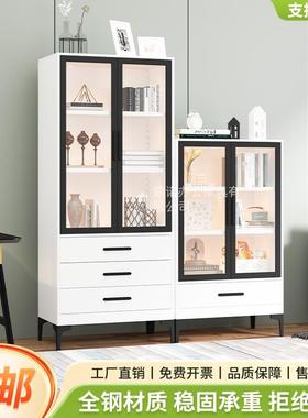 钢制儿童书柜家用防尘收纳储物柜多功能玻璃门置物柜落地矮柜书架