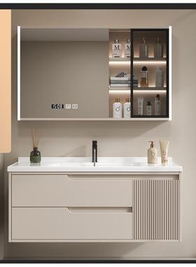 奶油风浴室柜组合现代简约卫生间陶瓷一体盆洗漱台洗手脸智能套装