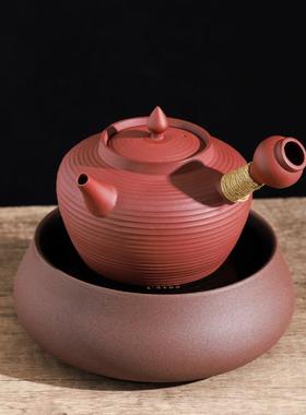 红泥壶铫壶潮州容量把炭炉侧器陶手拉砂日式烧水壶电陶炉小号煮茶