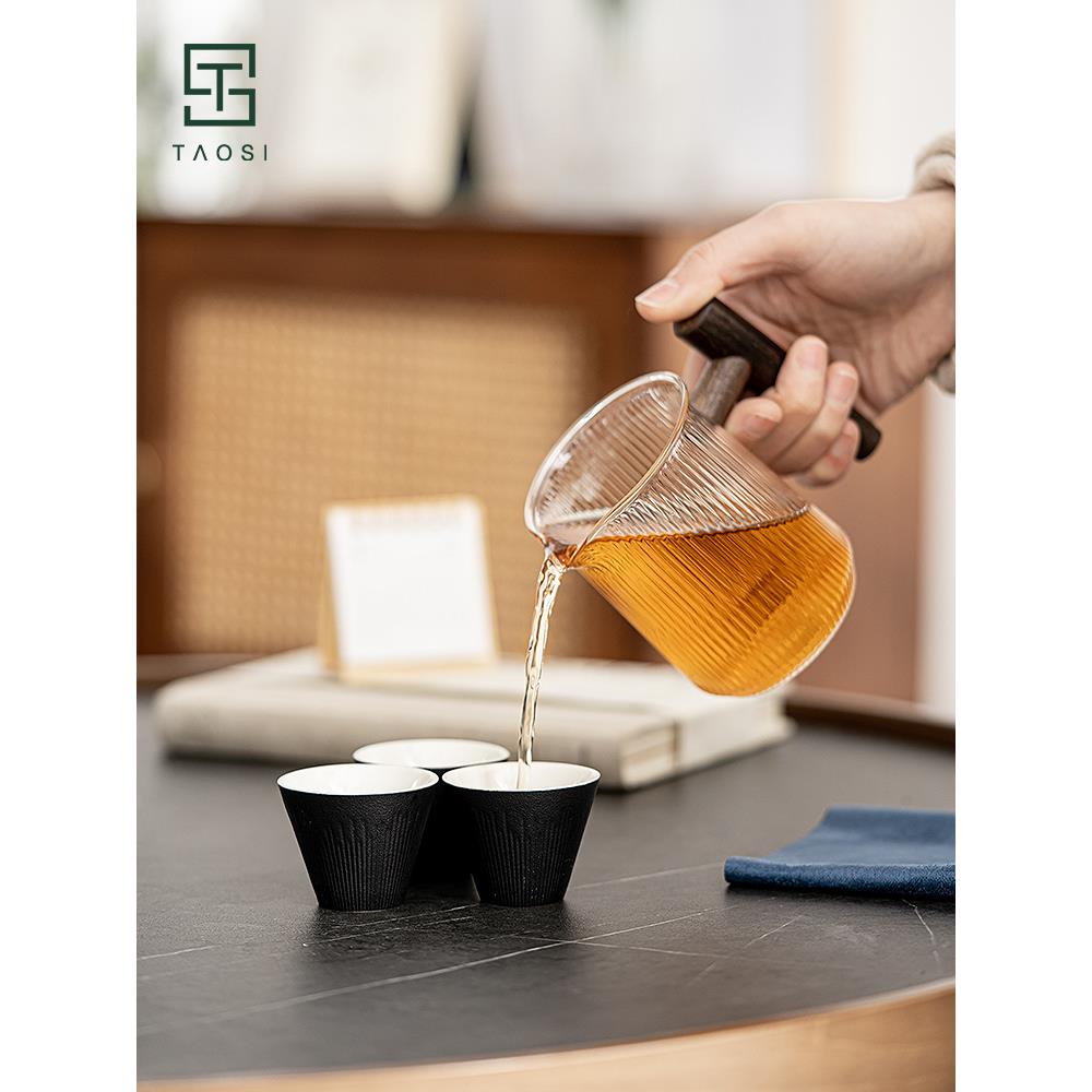 xyt黑陶旅行茶具一壶四杯快客杯便携收纳高硼硅玻璃防烫木把