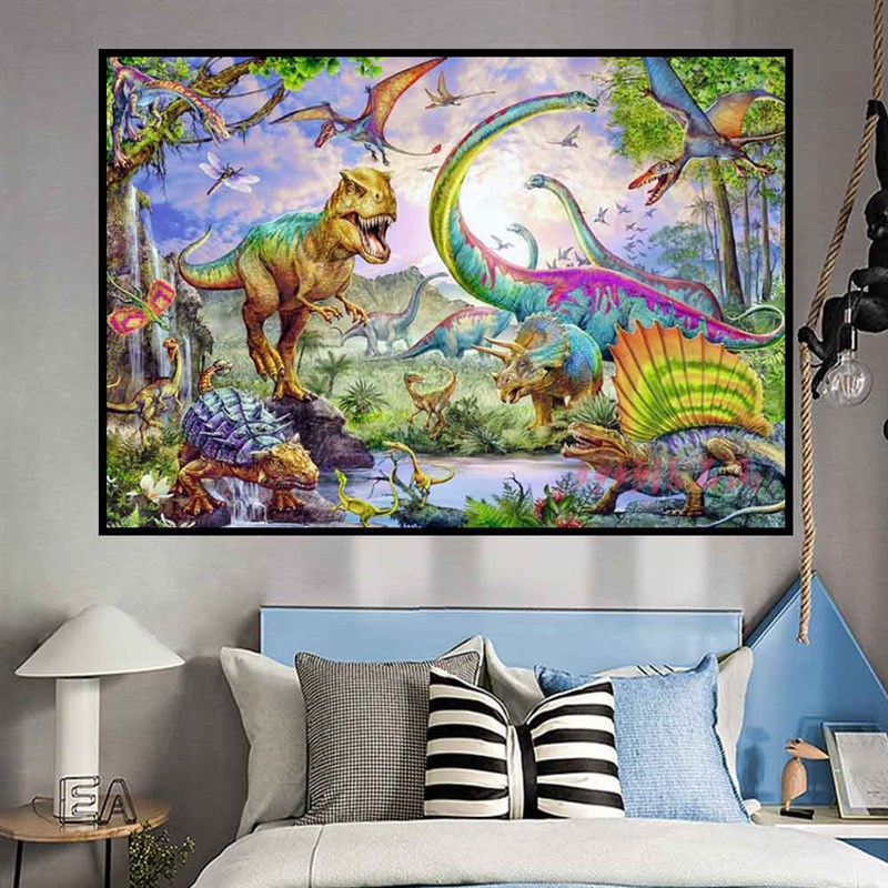 2024新款侏罗纪恐龙钻石画儿童男孩手工贴砖石点钻十字绣房间卧室