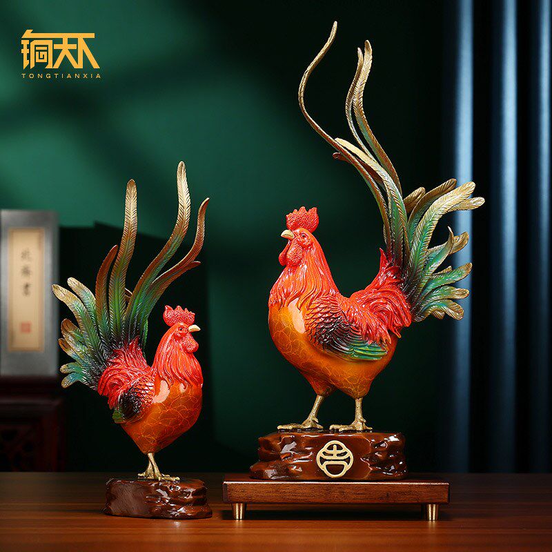 《大吉大利》纯铜鸡摆件生肖铜公鸡吉祥物中式客厅招财工艺装饰品