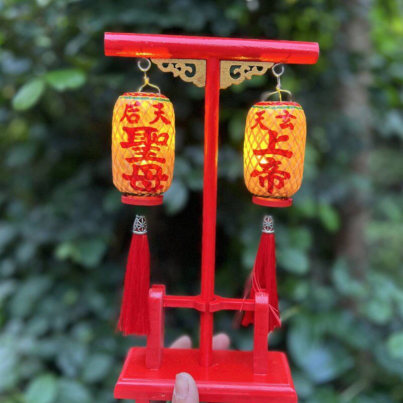 网红T架创意潮汕竹编油纸手工迷你小灯笼结婚礼品神佛龛家具摆件