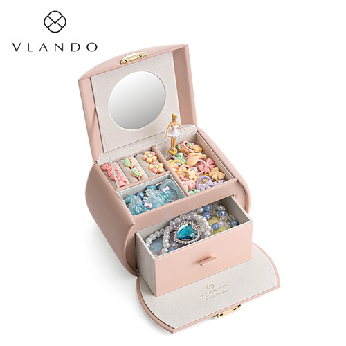 VLANDO唯兰朵儿童首饰盒发圈收纳盒带锁生日圣诞新年礼物送女孩