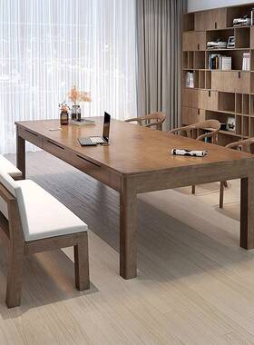 实木会议桌长桌去客厅DDA5256化大长屉抽书桌现代图书公馆习阅读