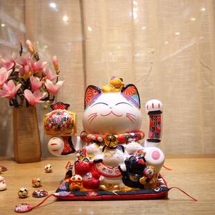 电动摇手喵福缘猫陶摆件店开业电动摇手招财乐猫瓷日式招财猫居家