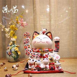 日喵福缘猫9寸陶瓷摆件开店业电动FY9寸电摇手招财猫式乐招财猫居