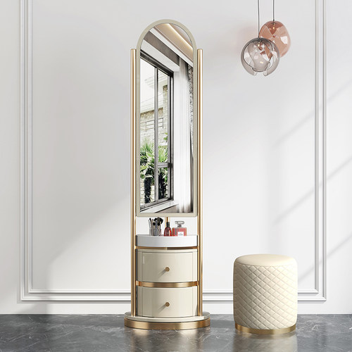 简奢穿衣镜衣帽架家用全身镜挂衣架一体卧室收纳梳妆台旋转落地镜