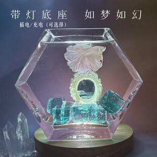曼尾纱斗鱼专用五边形超白玻璃鱼缸桌面造景摆件小型客厅2024新款
