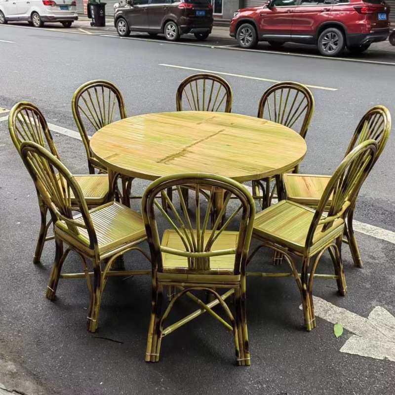 四川竹家具手工竹制餐大圆桌农家乐饭店餐桌椅全套