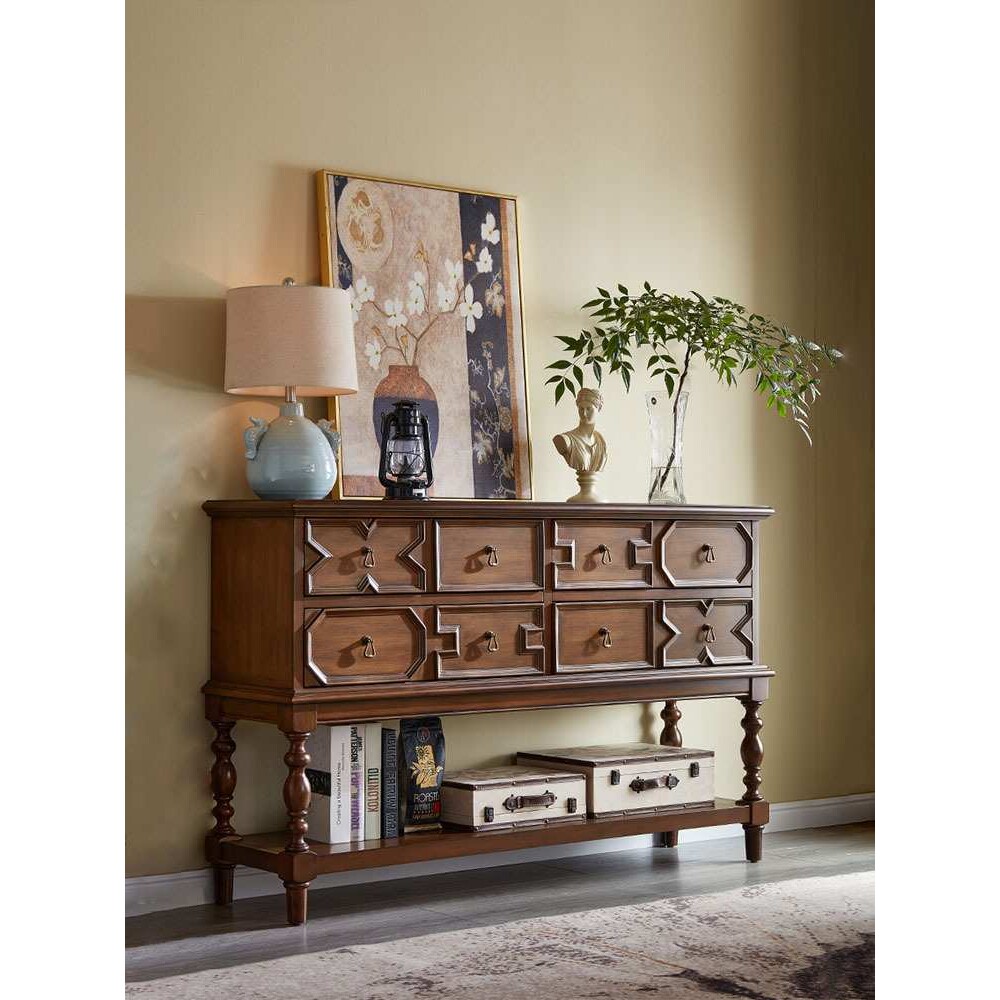 美式复古实木玄关柜入户法式中古风餐边柜客厅隔断柜靠墙收纳柜