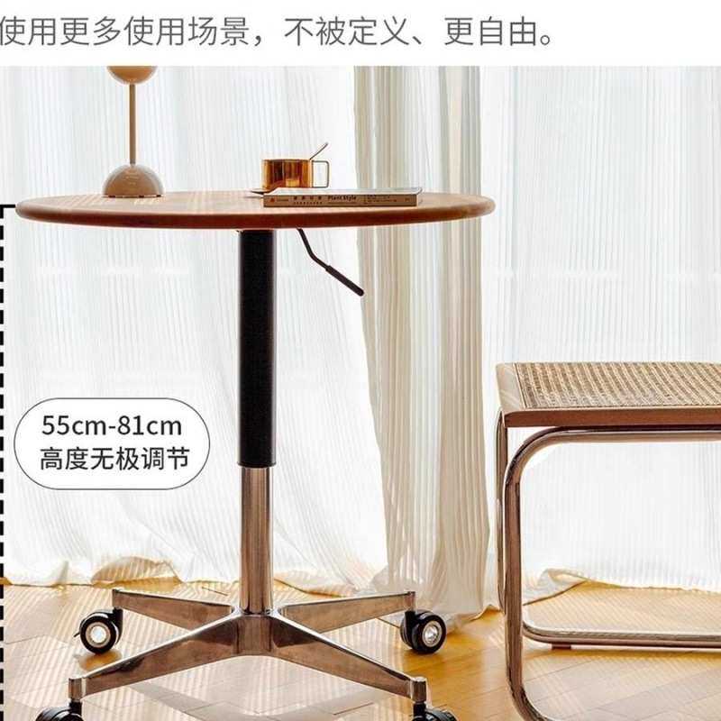 2025新款茶桌北美樱桃木北欧风可移动床边小圆桌胡桃木升降茶几