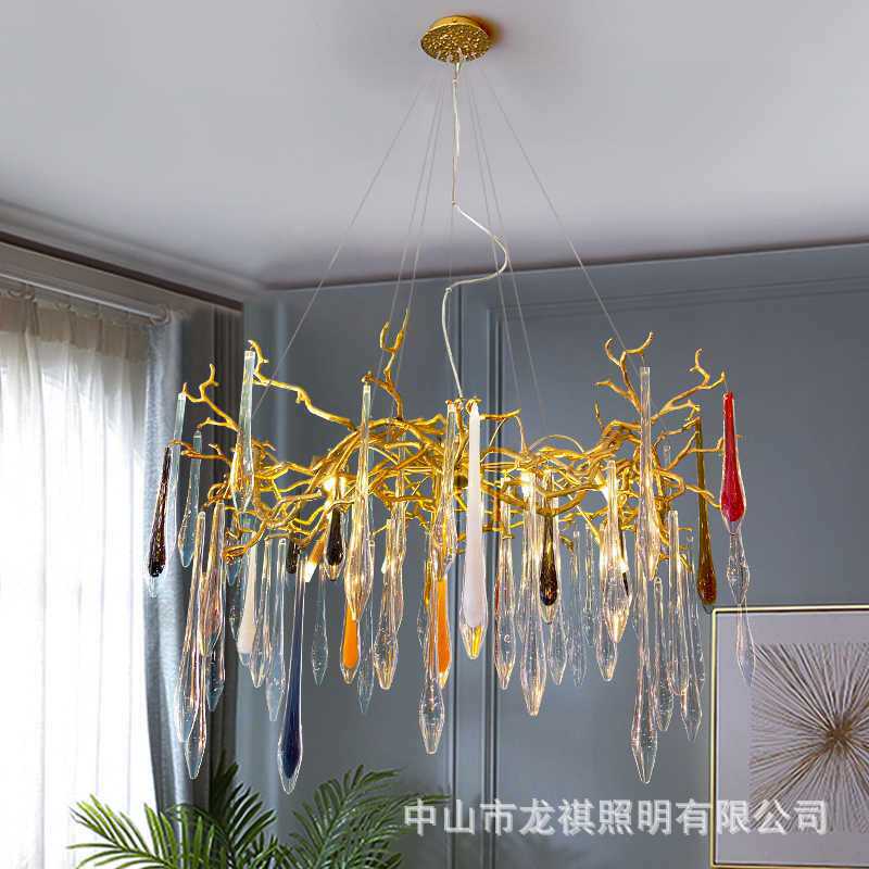 后现代轻奢水晶客厅吊灯家用艺术餐厅灯别墅茶室个性枝形水滴灯具