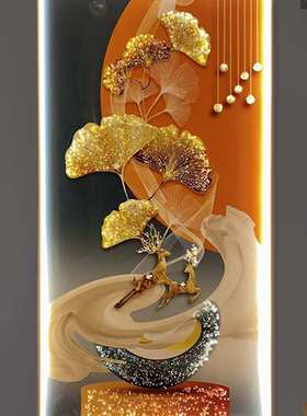 现代轻奢晶瓷镶钻挂画LED氛围灯入户玄关装饰画大气走廊过道壁画