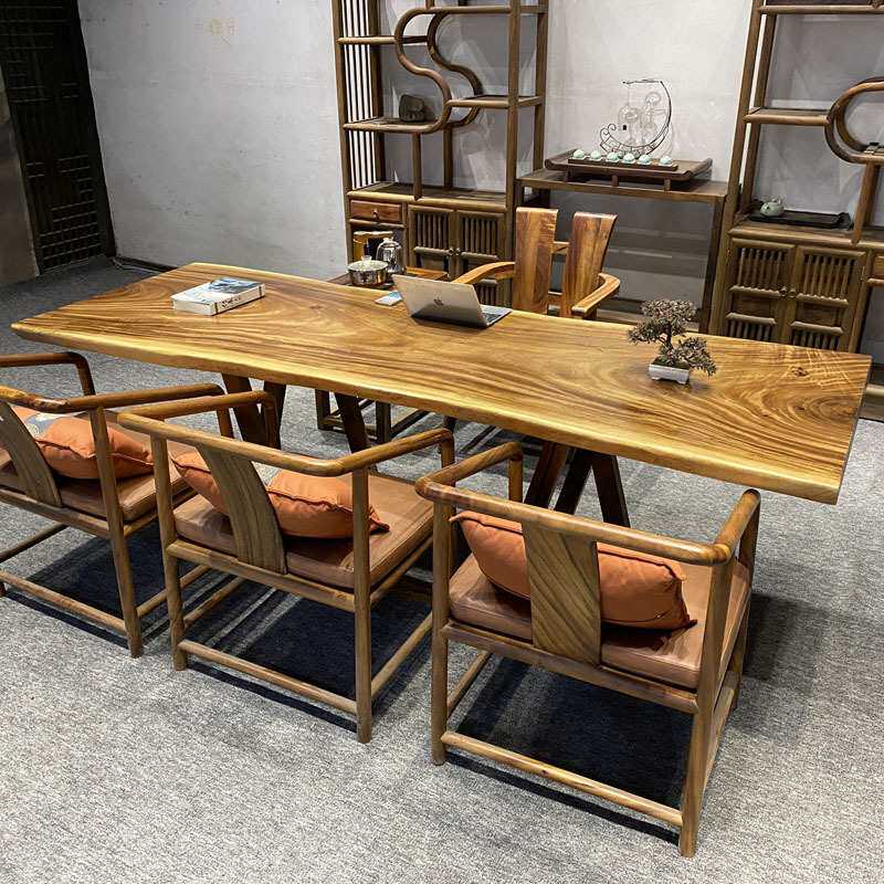 实木餐桌大板茶桌原木整块茶台办公桌胡桃木书桌无拼接会议桌画案