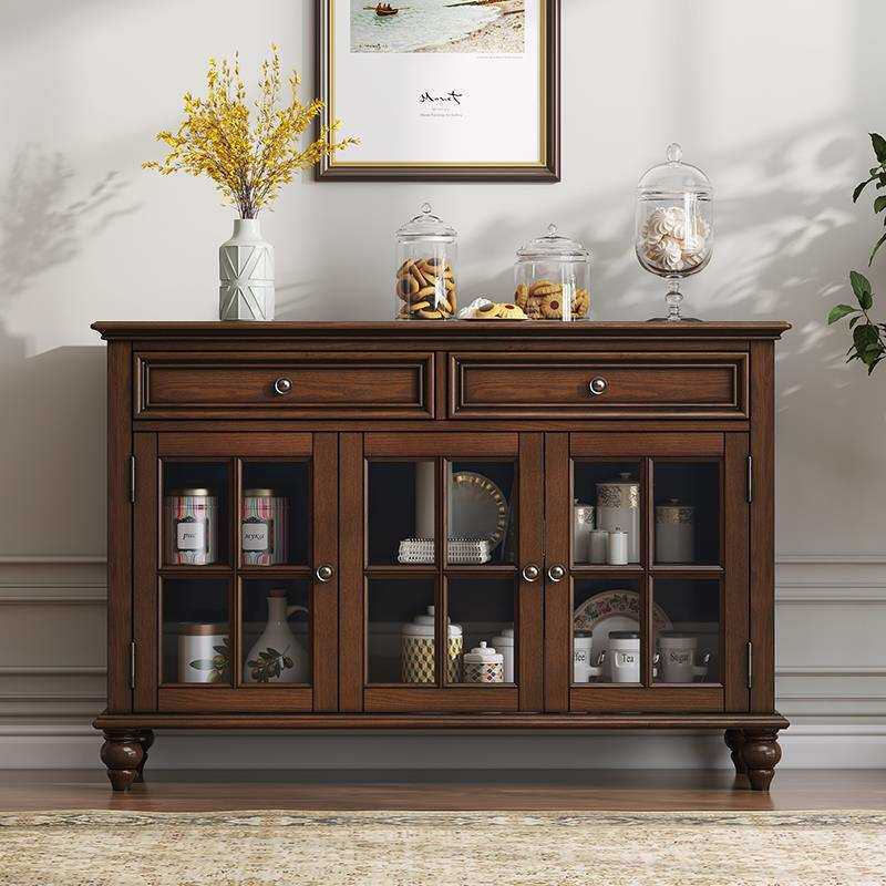 美式实木餐边柜储物柜碗柜茶水柜酒柜厨房白蜡木柜子收纳家具