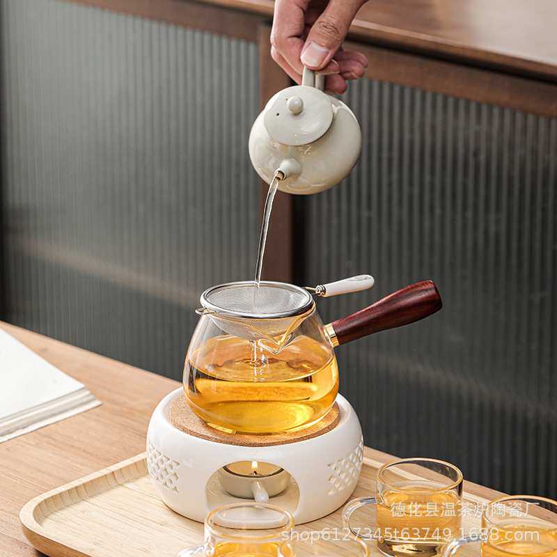 公道杯温茶炉餐厅酒店家用中式陶瓷底座蜡烛加热保温玻璃水果茶壶