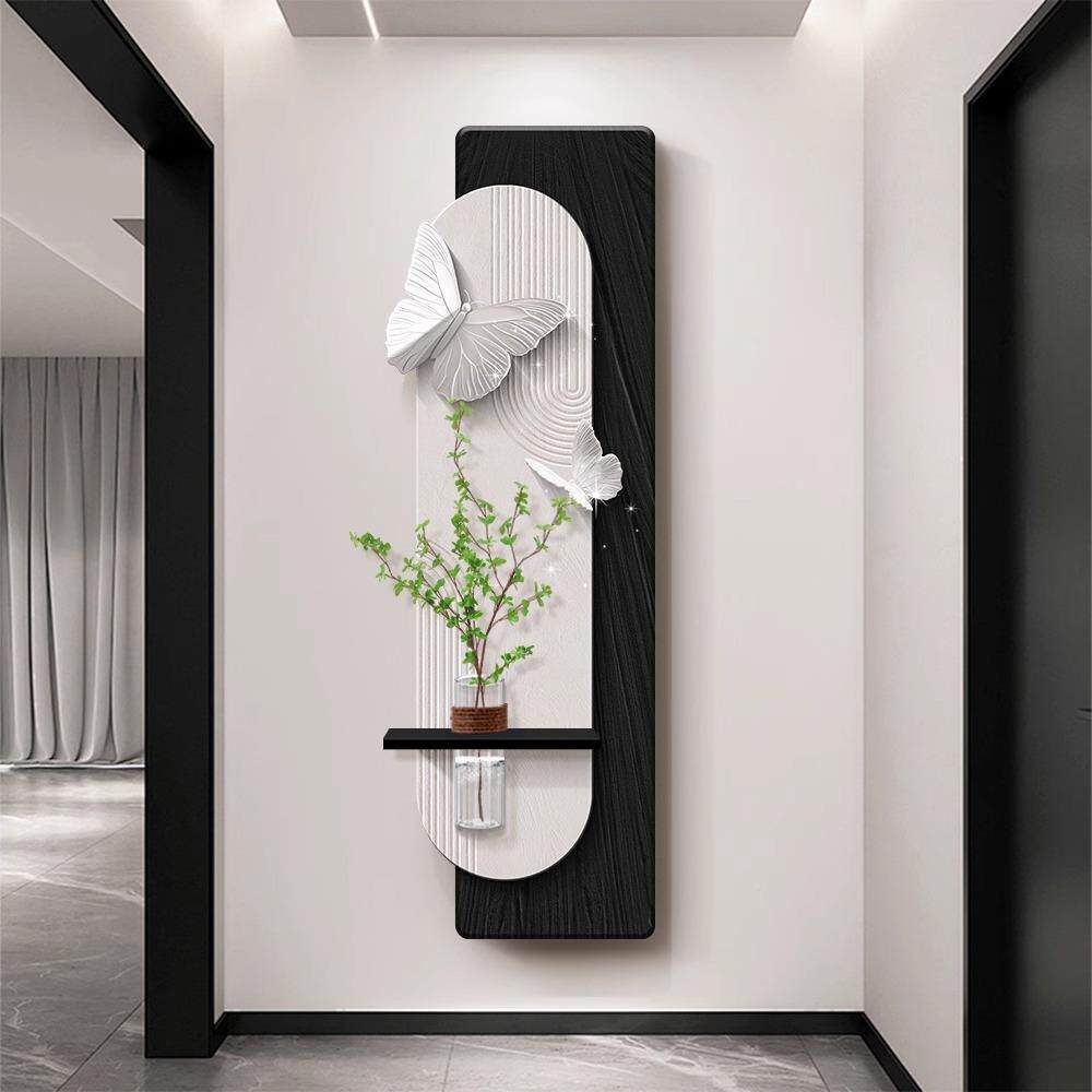 厅蝴蝶JS293玄关装饰画瓶绿植高过级感客走花廊道壁画黑白灰水培