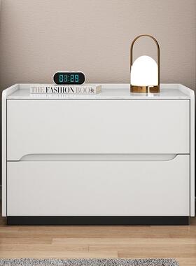 全实木床头柜轻奢高级感卧室SUT皮代简约岩板安免装小型质床边现