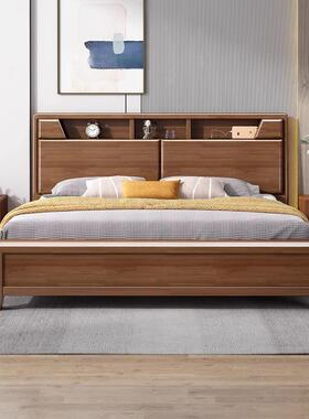 全实木床现代简约HSA气压高箱北抽欧屉床18米双人床收.纳储物硬靠