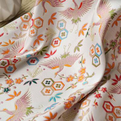 古带风式色织仙鹤拜服年面料新中马甲手工腰提JDL-P3-4花布