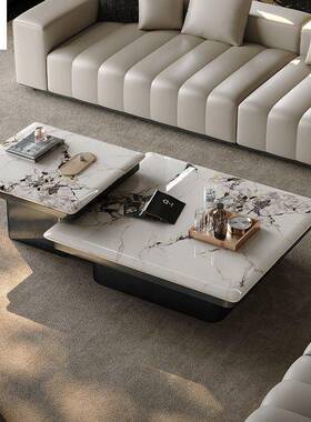 家用轻奢意式板茶现几小户超晶石客厅FEQ方形极型简高级岩代简约