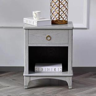 美式莫蓝迪灰实木床头柜白蜡木现代简约高级灰做旧床头储物柜