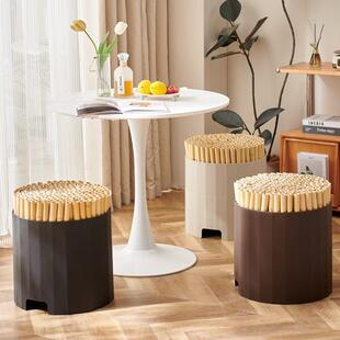 北欧塑料竹筒凳子圆凳家用加厚现代简约创意客厅餐桌餐凳竹凳