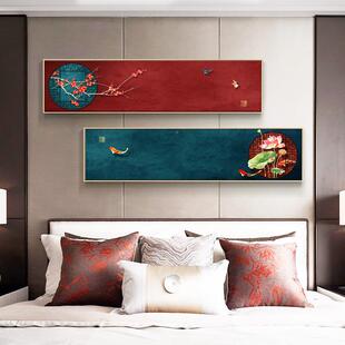 新中墙式头卧室床装饰画客沙发背景壁画餐厅故宫红墙厅中国红比翼
