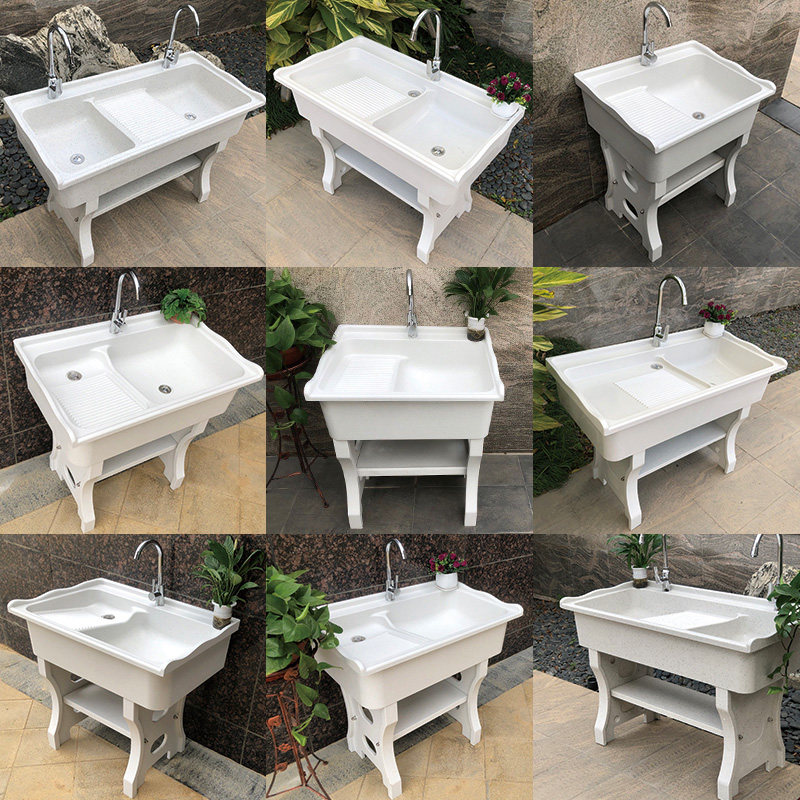 阳台石英石洗衣池带搓衣板大理石洗衣水槽L洗衣盆带搓板一体式水