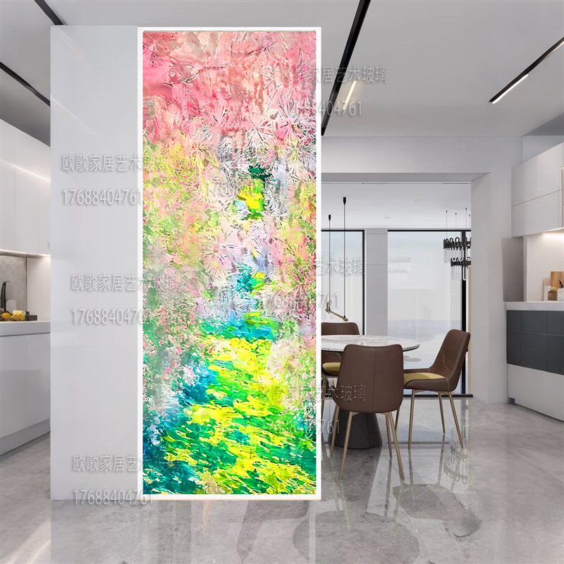 别墅手绘纯掐丝珐琅彩p法式轻奢艺术玻璃卧室客厅屏风隔断入户玄