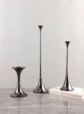 欧式轻装奢高级感银色烛台摆金属件餐厅店吧台客厅软家1445居装饰