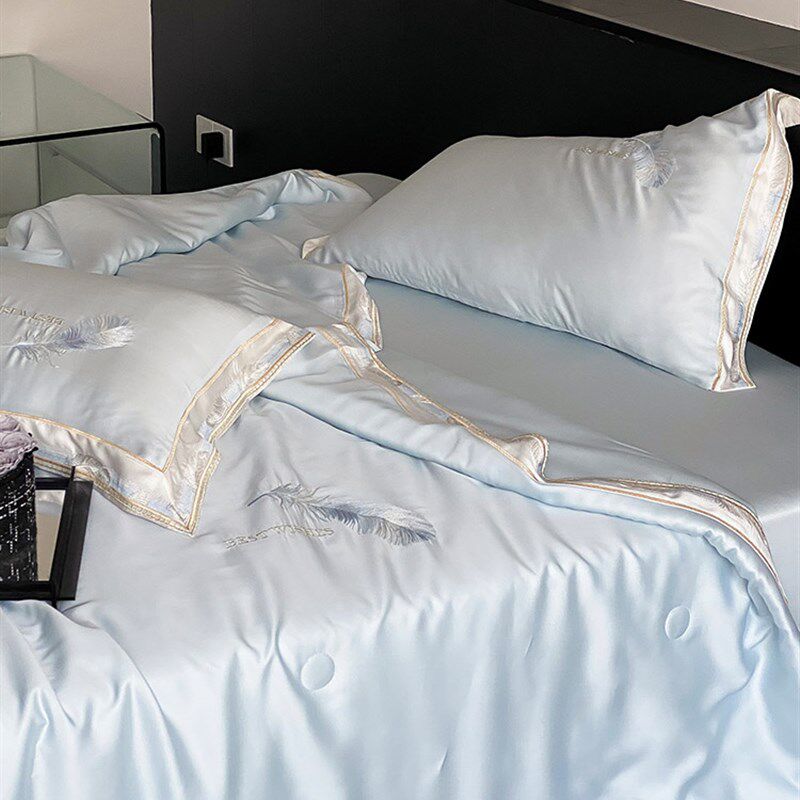 夏季凉感80支天丝夏凉被四件套羽毛刺绣丝滑裸睡可水洗空调薄被子,床上用品,化纤被,淘宝优惠券,粉丝福利购,淘宝优惠卷