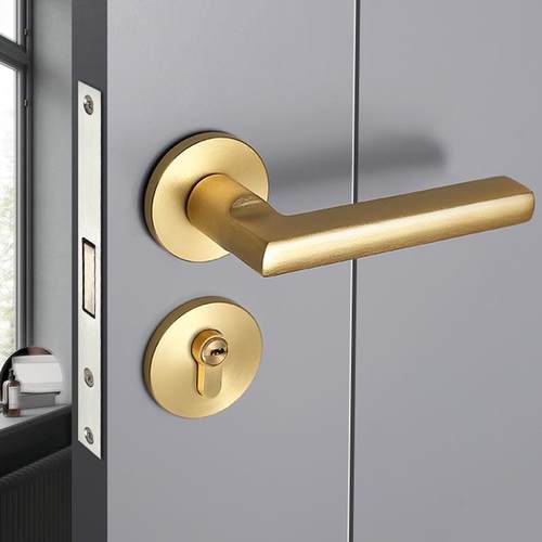 卧室门锁室内房间木门把手磁吸静音金色家用通用型分体式锁具门锁