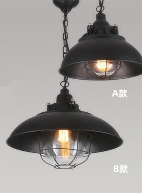 北欧Loft2餐厅吧台吊灯美式乡村创意复古工业风铁艺单头锅盖吊灯