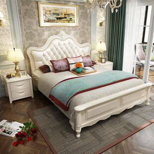 美式床实木床轻奢欧式白色床1.5米1.8软包婚床主卧抽屉储物公主床