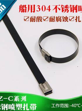 船用304喷塑不锈钢自锁扎带BZ-C4.6*350黑色金属电缆绑带100条/包