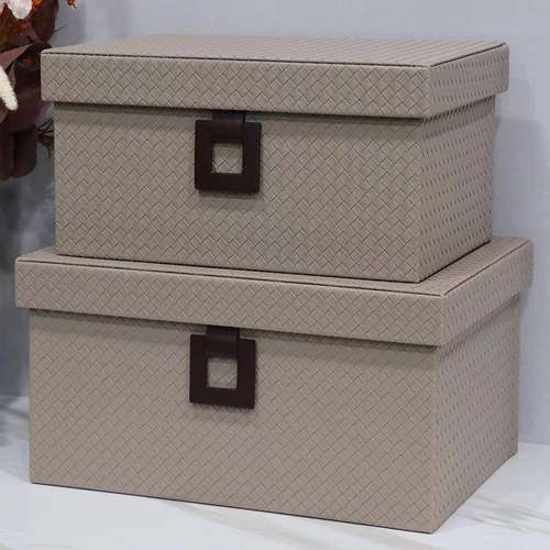 米白色皮质编织纹收纳箱卧室家居柜顶大衣帽间样板房装饰品摆件