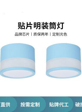 明装筒灯高亮LED免开孔天花灯吸顶筒灯商用蓝色圆柱灯服装店铺灯
