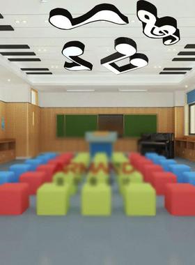 一米黑色音符吊灯儿童音乐符号灯琴行教室格栅过道白色吸顶灯