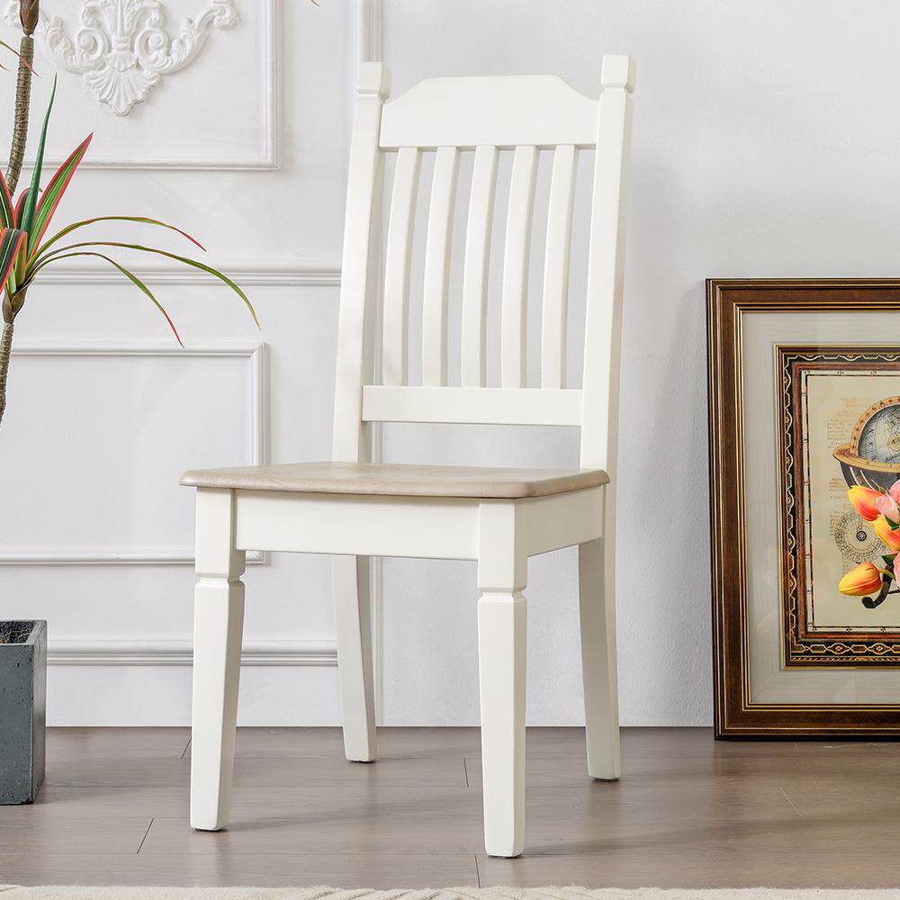 小美式乡村风格全实木白色餐椅餐厅简美复古做旧核桃木原木椅子
