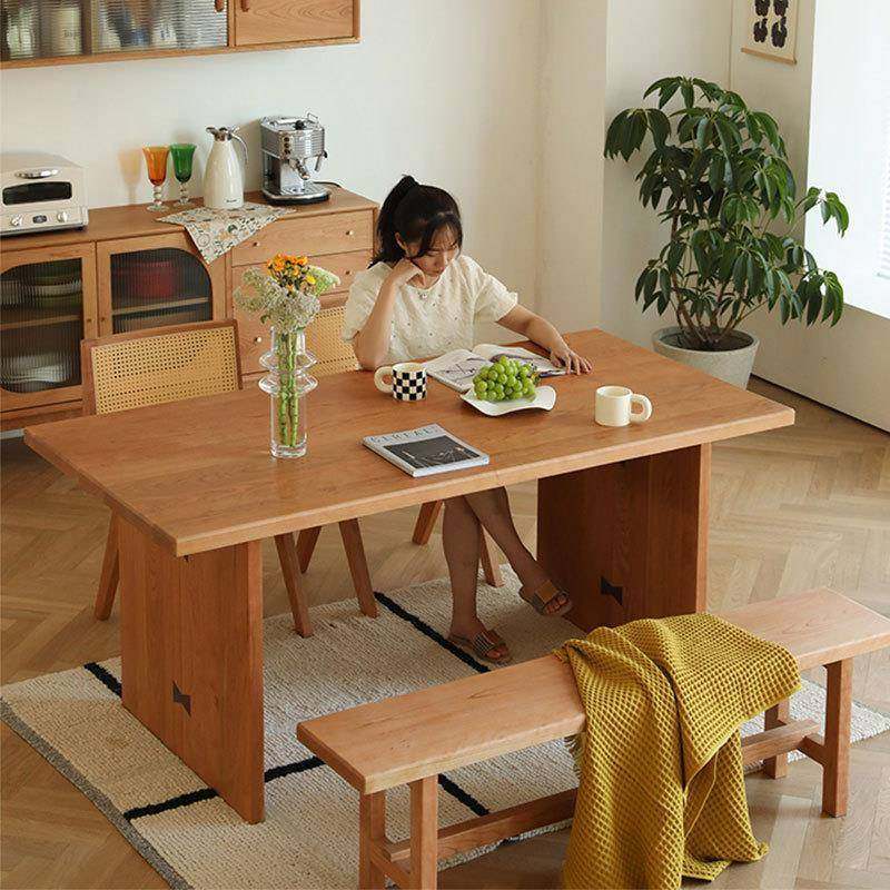 现代简约全实木餐桌椅樱桃木长方形大板桌长条桌原木家用办公台桌