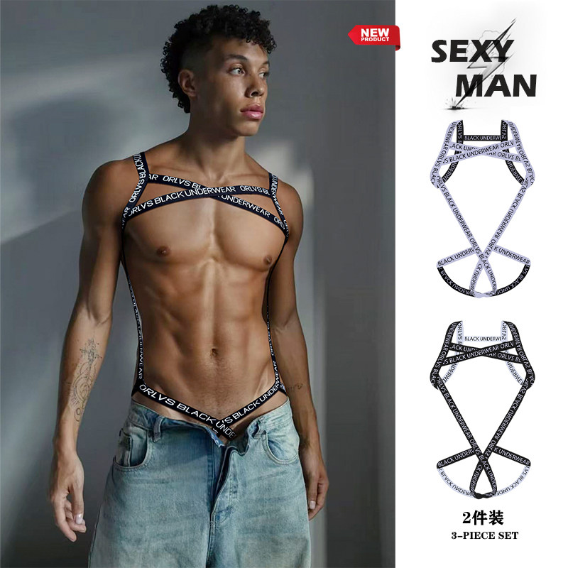两条装男士连体裤双丁字裤套环字母肩带情趣性感吊环内裤镂空个性,女士内衣/男士内衣/家居服,男丁字裤,淘宝优惠券,粉丝福利购,淘宝优惠卷