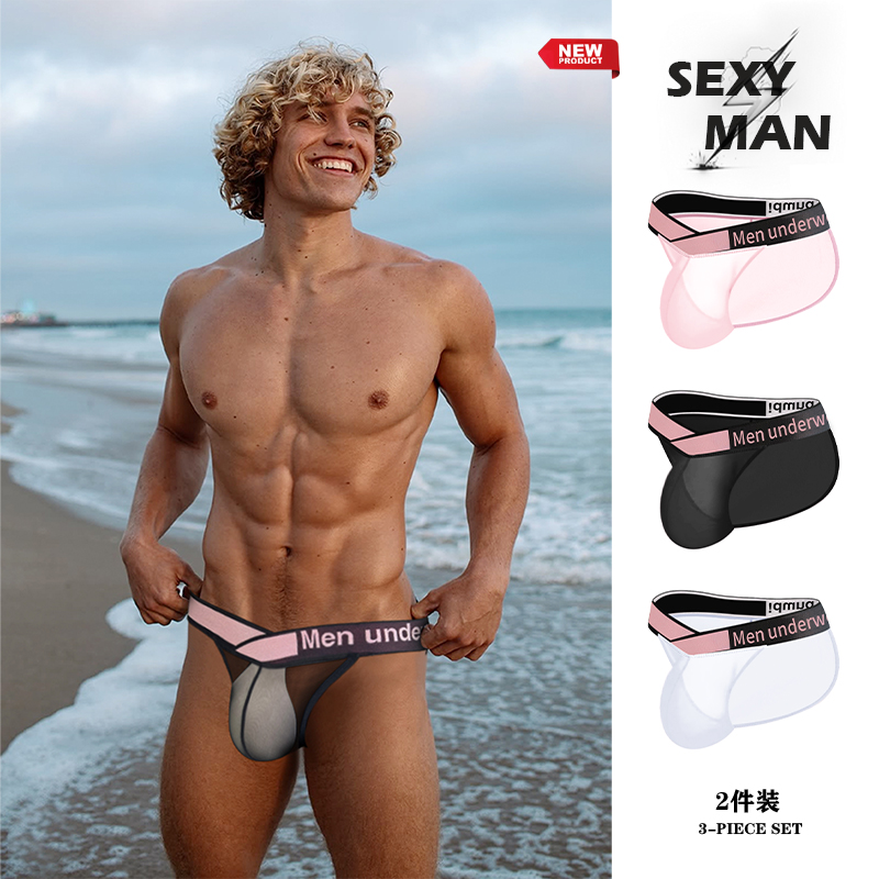 2条装透明V腰三角裤性感提臀透气