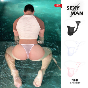 两条装男士超薄隐形内裤无痕低腰透明单丁字裤性感提臀情趣纯色潮