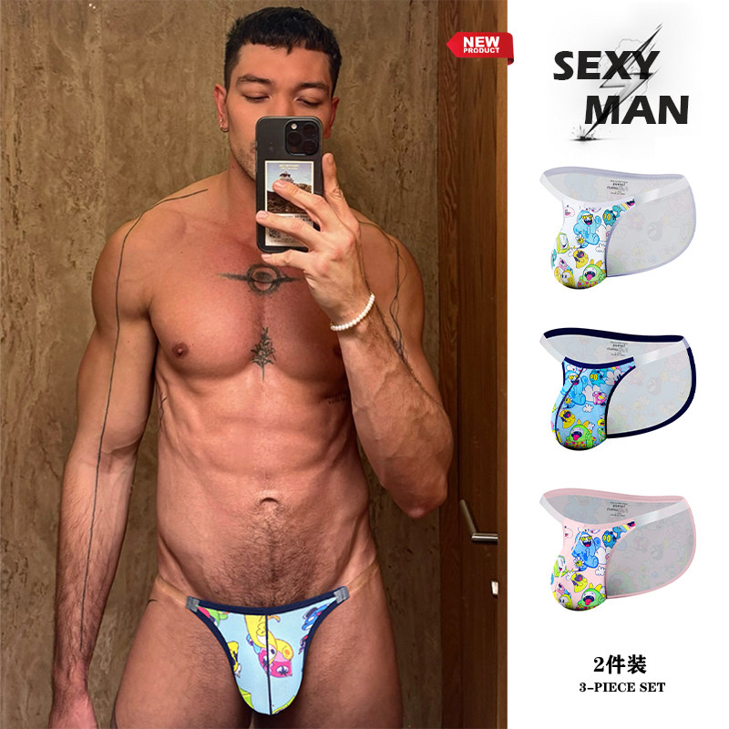 两条装男士内裤可爱卡通透明窄边低腰三角裤性感提臀臀垫青年潮流,女士内衣/男士内衣/家居服,男三角内裤,淘宝优惠券,粉丝福利购,淘宝优惠卷