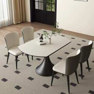 岩板餐桌旋转伸缩折叠圆形饭桌现代简约小户型家用圆桌方圆两用