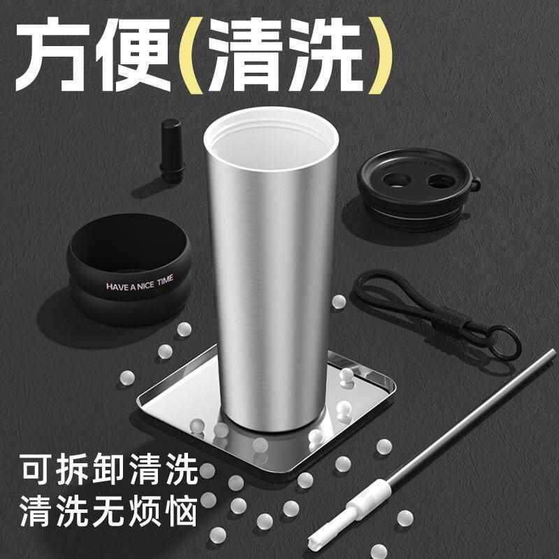 ≌陶瓷内胆保温杯女高颜值大容量咖啡杯带吸管随行杯感冰霸水