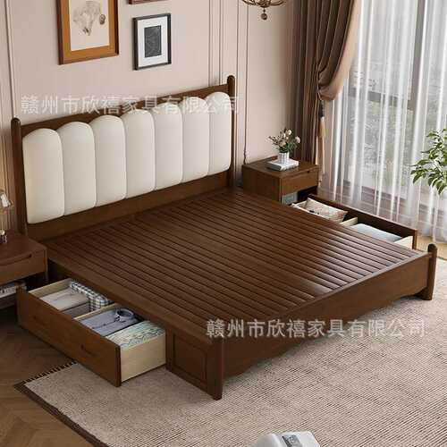 法式复古床中古风简约实木床主卧室1.8米双人床1.5米经济型波浪床