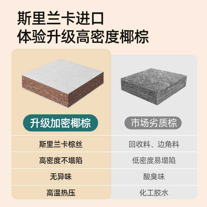 家用可折叠天然加硬椰宗床垫1.8m棕垫出租房双人棕榈乳胶椰棕床垫